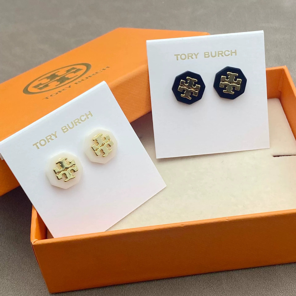 Tory Burch Trendy Octagonal Resin Stud Earrings Bicolor